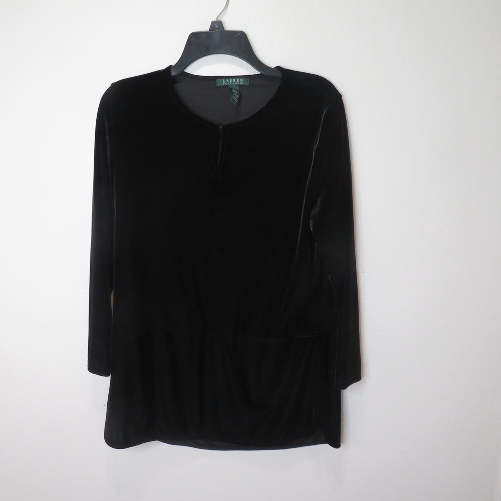 Lauren Ralph Lauren Black Velvet Look Long Sleeve Tunic Top Large
